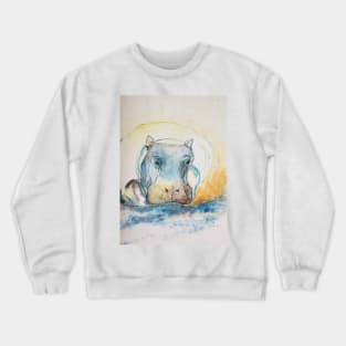 Water Color Hippopotamus Crewneck Sweatshirt